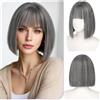 Sofeiyan Parrucca Donna,30 cm Parrucca Corta Liscia con Frangia | Grigio Fumo con Riflessi Parrucche Bob,Capelli Sintetici Resistenti al Calore Donna Per Quotidiano Ufficio Feste Cosplay