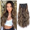 jianjunchaling Extension for capelli con clip, 4 pezzi, for testa intera, 20 pollici, capelli sintetici ricci e ondulati, naturali, for donne Wear and Go(Dark Brown Mix Blonde)