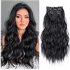 jianjunchaling Extension for capelli con clip, 4 pezzi, for testa intera, 20 pollici, capelli sintetici ricci e ondulati, naturali, for donne Wear and Go(Jet black)