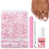 CTUBLIAUNX Set di unghie finte, 240 pezzi, kit di unghie finte corte quadrate con colla, punta francese rosa per unghie dei piedi lucide, copertura completa, unghie finte in acrilico, per nail art fai da te