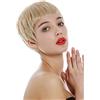 WIG ME UP-SA098-24BT613 Parrucca Donna Molto corta Pixie cut Anni 60 Acconciatura corta Frangetta Biondo Mèches