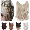 SEGO Extension con Filo Invisibile Capelli Lisci Mossi 50cm # Biondo Cenere mix Grigio Argento - Posticci per Donna senza Clip Natural Hair di Nuova Tecnologia Fascia Unica 90g