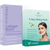 PLANTIFIQUE Doppio Mento Cintura Viso V-Line - Maschere Rassodanti per un Contorno Viso Scolpito e Tonico - 5 Masche & Maschera Viso in Tessuto Collagen Boost 5 Pezzi - Maschera Anti-Aging e Lifting