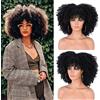 ISAMY Parrucche ricci con bomba afro per donne nere - 14 pollici parrucca riccia afro kinky con frangia - parrucca piena (nero)