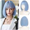 Sofeiyan Parrucca Donna,30 cm Parrucca Corta Liscia con Frangia | Blu Chiaro Parrucche Bob,Capelli Sintetici Resistenti al Calore Donna Per Quotidiano Ufficio Feste Carnevale Cosplay