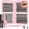 Sixstarhair Ciglia Finte Ciuffetti Kit con Colla, Rimovitore e Pinzetta | Set di extension per ciglia, 448 pezzi, 4 stili, curvatura D, naturali e riutilizzabili, fai da te a casa