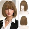 Sofeiyan Parrucca Donna,30 cm Parrucca Corta Liscia con Frangia | Marrone Cenere Parrucche Bob,Capelli Sintetici Resistenti al Calore Donna Per Quotidiano Ufficio Feste Carnevale Cosplay