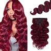 Creuost Extension per capelli ondulati con clip, capelli brasiliani, non trattati, capelli vergini brasiliani, #99j bordeaux, 7 pezzi, 120 g, con 16 clip per set, da donna, 35,6 cm