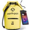 Earth Pak Borsa Impermeabile con tasca frontale - Ideale per kayak, canottaggio, pesca, rafting, sci, nuoto, campeggio, e snowboarding (Giallo, 20L)