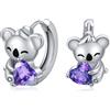 REDSUN Koala - Orecchini a cerchio da ragazza, in argento sterling 925, con zirconi viola, con simpatici animali koala, regalo di compleanno, ipoallergenico, per donne, figlie, fidanzate, madri