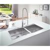 GROHE K800 Lavello da cucina doppio in acciaio, vasche 462 x 400 x 200 mm, dimensioni complete 1024 x 510 mm con rubinetto da cucina professionale cromato GROHE K7 da 674 mm, raccordi da 3/8 pollici