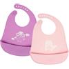Vicloon Bavaglino in Silicone, 2 Bavaglini con Vaschetta di Raccolta, 6 Pulsanti Regolabili, Senza BPA, Bavaglini per Bambini, Facile da Pulire, Impermeabile per Neonati e Ragazze, Gufo e Volpe