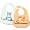 Vicloon Bavaglini Silicone, 2PCS Bavaglino Silicone Impermeabile Senza BPA, Bavaglini Pappa Svezzamento con Tasca Raccoglipappa, 6 Misure Regolabili, per Bambini e Neonati, Bianco e Giallo