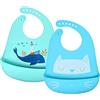 Vicloon Bavaglini Silicone, 2PCS Bavaglino Silicone Impermeabile Senza BPA, Bavaglini Pappa Svezzamento con Tasca Raccoglipappa, 6 Misure Regolabili, per Bambini e Neonati, Balena e Gatto