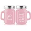 ZOSUJO Set di sale e pepe rosa - Accessori da cucina rosa - Decorazione da cucina rosa - Set di sale e pepe in vetro da 113,4 g per tavolo da cucina, camper, barbecue, facile da pulire e ricarica