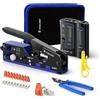 VCELINK Set di strumenti di rete, pinza crimpatrice RJ45 con 10 connettori RJ45 placcati in oro Cat7 Pass Through, tester di rete, pinza spelafili, installazione di rete professionale, strumenti di