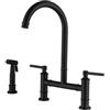 TYMYW Rubinetto Cucina Retro con Doccetta Laterale Doppia Maniglia Miscelatore Cucina in Acciaio Inox 3 Fori,Nero
