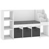 AIYAPLAY Scaffale Portagiochi per Bambini 3-8 Anni con Libreria a 3 Livelli, 3 Cassetti, 4 Scomparti, Cuscino, Bianco | Aosom Italy