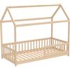 HOMCOM Struttura Letto per Bambini a Forma di Casetta con Doghe e Recinzione, in Legno di Pino, Color Legno | Aosom Italy