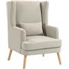 HOMCOM Poltrona in tessuto con schienale alto e cuscino lombare, Beige | Aosom Italy