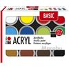 Marabu Set di colori acrilici Marabu BASIC, 12 colori semi-opachi da 18 ml, facili da dipingere, ad asciugatura rapida, resistenti alla luce e alle intemperie, 1210000000214
