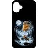 Vintage 90s Moon Robin Bird Lover Custodia per iPhone 16 Plus American Robin Bird Ululando alla Luna 90's Retro Birdwatcher