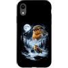 Vintage 90s Moon Robin Bird Lover Custodia per iPhone XR American Robin Bird Ululando alla Luna 90's Retro Birdwatcher