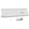 LeadsaiL Set tastiera e mouse senza fili, ultra sottile e silenziosa, tastiera AZERTY francese full size 2,4 G, con ricevitore USB per PC, laptop, Windows, Mac - bianco grigio