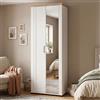 Dmora Guardaroba 2 Ante Hakashi 75x195h cm Bianco Appendiabiti 3 Ripiani, Armadio Camera da Letto 4 Vani