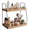 Mujiluxe Stazione portaoggetti per caffè Mujiluxe, contenitore per cucina, ripiano in legno, porta spezie a 2 livelli, accessori per bar, organizer per mensole da cucina, per cucina, casa, ufficio (marrone)