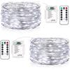 Vacoulery Led Stringa Luci a Batteria, 1 Pezzi 10M 100LEDs Lucine Led Decorative 8 Modalità Impermeabile con Telecomando, Timer e Dimmer per Decorazioni di Natale,Feste,Matrimonio (Bianco Freddo)