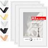 HIMEETIME® 3x Cornice A3 30x42 cm in vero legno bianco, per foto da 21x30 cm con tappetino o da 29,7x42 cm senza tappetino.