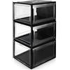 Yorbay Set da 3 Pezzi Scatola per Scarpe Fino a Taglia 48, Portascarpe Pieghevole Super HD Trasparente Impilabile Rimovibili, Home Organizer per Uomo/Donna, 37 x 26 x 20 cm Nero