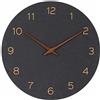 TFA Dostmann Orologio da parete in MDF e legno, 30 cm, silenzioso, 60.3054.01, alimentato a batteria, orologio al quarzo moderno, per soggiorno o cucina, con lancette in legno, minimalista, nero