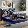 OLIVIBED Letto imbottito 160 x 200 cm con testiera, letto matrimoniale con telaio del letto, letto matrimoniale con box letto e rete a doghe, letto per adolescenti per 2 persone, poliuretano, nero