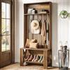 Tribesigns Appendiabiti Da Corridoio Con Panca E Scarpiera, Hall Tree Con Ganci Per Ingresso, Stile Rustico, Altezza 180 Cm, Marrone Vintage