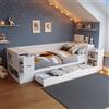 Oxtao Letto singolo da 90 x 200 cm, con comodino e libreria, divano letto con vano portaoggetti, testiera e cassetti, letto da giorno con scaffale e rete a doghe, senza materasso, bianco