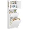 Hzuaneri Mobile da Bagno Alto, Armadio a Colonna da Bagno Salvaspazio, Con cesto portabiancheria pieghevole, Ripiani Regolabili, per Soggiorno, Lavanderia, 30 x 60 x 174 cm, Bianco BC46013X