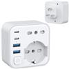 Aochxin Adattatore Presa India, 6 in 1 Adattatore India Italiano con 4 USB, per India, Nepal, Maldive, Pakistan, Bangladesh, Sri Lanka, Adattatore Prese India 3680W, Spina da Viaggio (Tipo D)