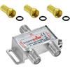 Poppstar Partitore SAT TV 2 Uscite con Connettori F (analogo/digitale/BK/unicable/HD/4K) Splitter per Antenna TV satellitare, Televisore, Radio, LNB