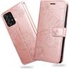 DENDICO Cover per Galaxy A72 5G / 4G, Portafoglio Custodia in PU Pelle per Samsung Galaxy A72 5G / 4G, Antiurto Cover a Libro con Slot per Carte, Oro Rosa