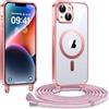 Kokio Cover Magnetica per iPhone 13/ iPhone 14 6,1 Pollici Case avec Cordino,Compatibile con MagSafe, Trasparente Morbido Custodia Paraurti Antiurto, Resistente all'us, Antigraffio, Rosa