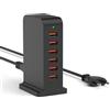 POANES LEENFAER Stazione di ricarica USB a 6 porte, 50 W, caricatore USB, multiplo USB, ricarica per iPhone, iPad, iPod, Samsung, Huawei LG Nexus HTC Nokia Motorola