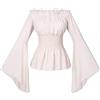 YOSUWOAI Camicetta da donna rinascimentale vittoriana con volant vita arricciata maglia a maniche lunghe boho pirata camicia spalle scoperte maniche a tromba gothic lolita boho camicette top medievali