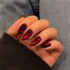JUSTOTRY Blood Red Cat Eye - 24 unghie corte da incollare, tinta unita, con motivo a mandorle pressa sulle unghie, lucide, ovali, finte per unghie medie, per donne