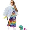 Barbie- Extra Bambola Castana con Vestito Arcobaleno e Giacca Azzurra, Cucciolo di Coccodrillo e Accessori alla Moda, Giocattolo per Bambini 3+Anni, GYJ78