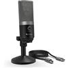 FIFINE USB Microfono Condensatore Tipo AB Supporto Regolabile Jack Cuffie Nuovo