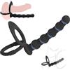 Generic Plug Anale Silicone Nero con Perle Anali e Anello Penile per Stimolazione Doppia Anal/Vaginale Per Coppie