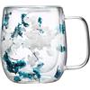 Generic Tazza da tè con motivo floreale, a doppia parete, elegante, in vetro, decorativa, portatile, resistente al calore, a doppia parete