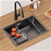 CECIPA Lavandino Cucina Nero Antracite 60x44cm, Lavello Cucina 1 Vasca in Acciaio Inox, Lavabo Cucina Moderno Con l'Ultimo Sifone e Troppopieno, Lavelli da Cucina